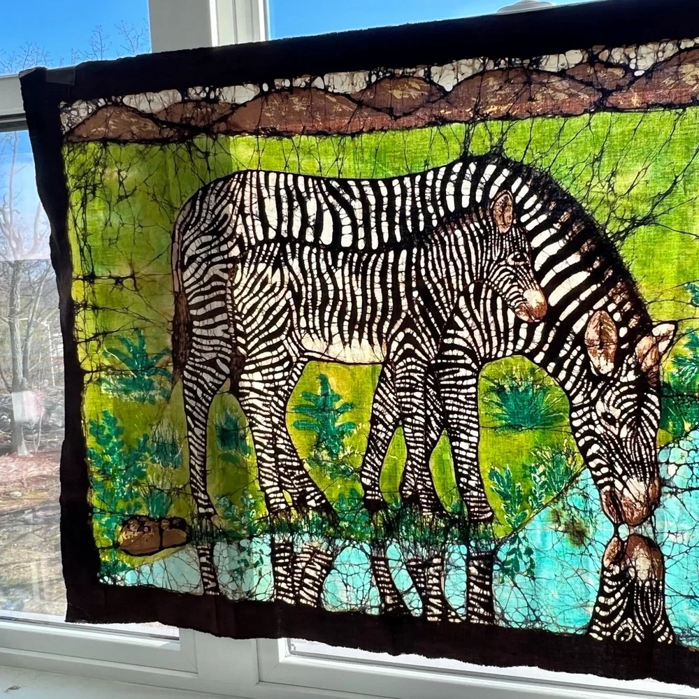 VTG Batik Wall Hanging Hand Dyed Textile Art Boho Global World Decor Africa